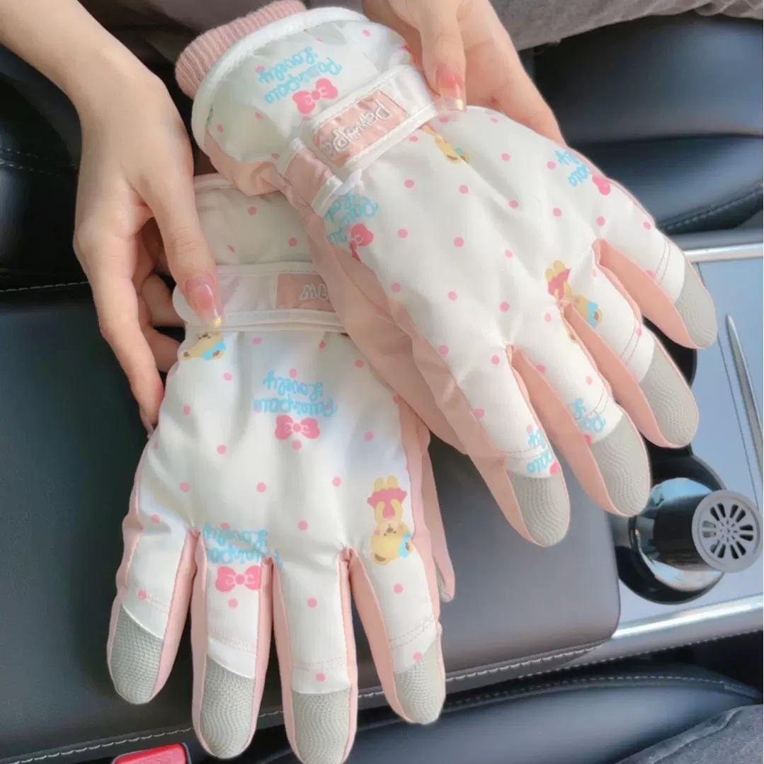 冬季学生手套大童可爱小熊冬季户外防风加绒加厚保暖滑雪手套触屏