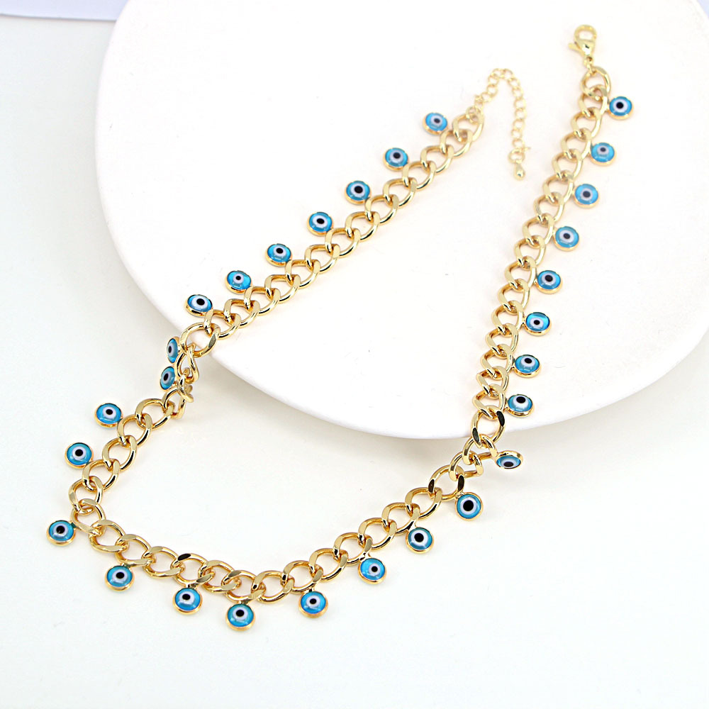 new round color drop eye pendant tassel thick chain copper necklace