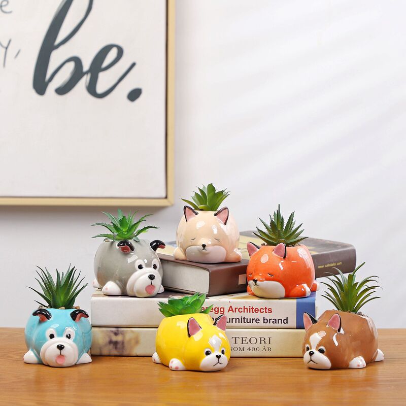 Ceramic flower pot cute animal cartoon dog multi-color set Plant Succulent flower pot decoration indoor pastoral decoration flower device Ceramic flower pot cute animal cartoon dog multi-color set Plant Succulent flower pot decoration indoor pastoral decoration flower device
