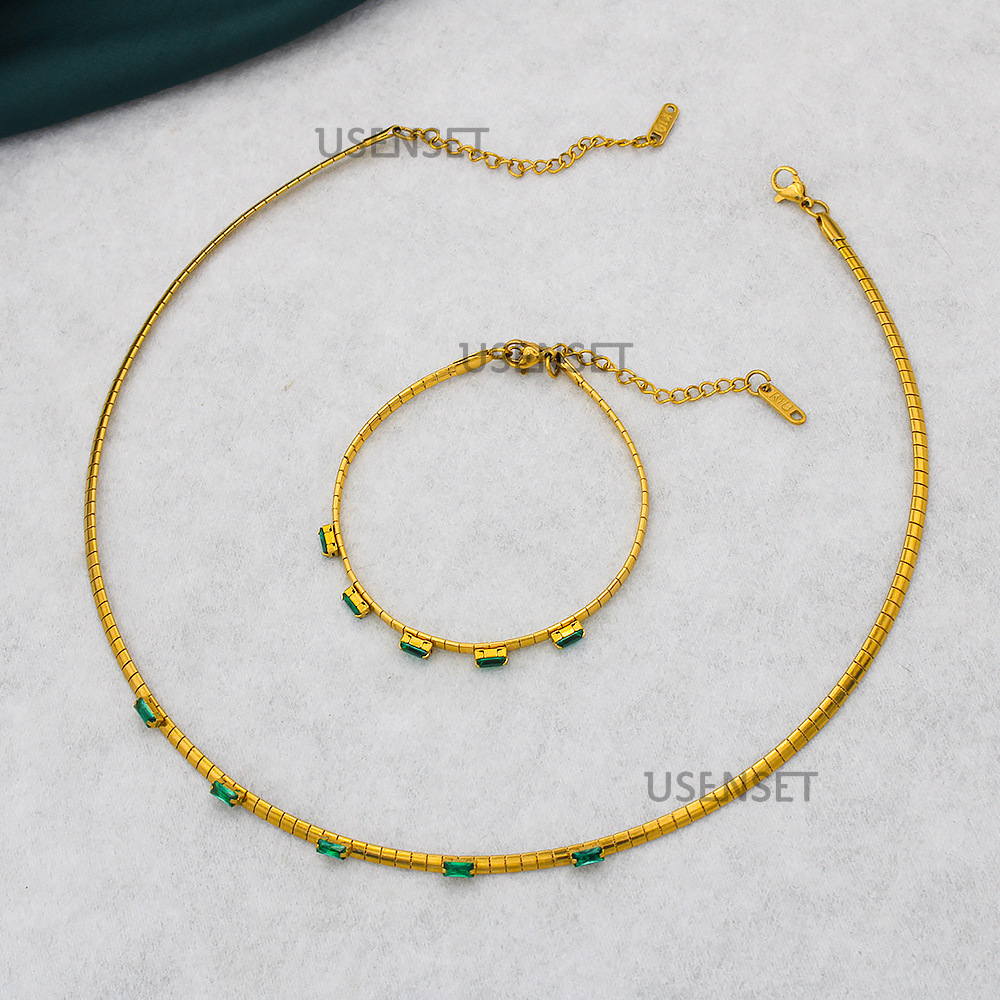 Fashion Square Stainless Steel Plating Zircon Bracelets Necklace 1 Piece