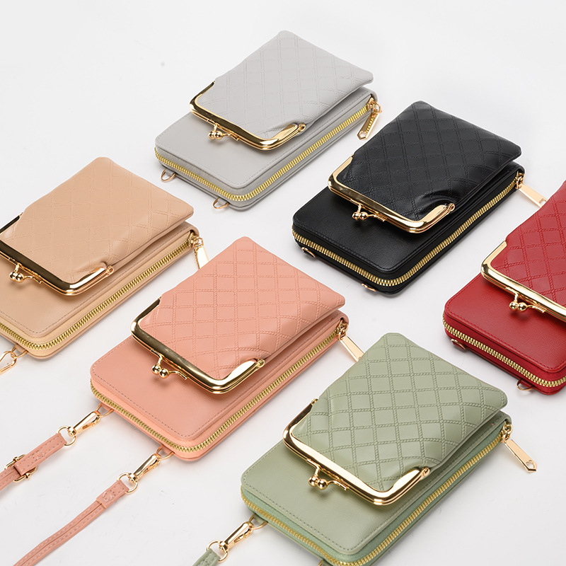 2024 New Bags Women's Shoulder Crossbody Bag Mobile Phone Bag Lightweight Vertical Style Diamond Multi-card Slot Small Fragrance Wholesale
