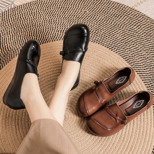 Spring and Autumn New Mom Shoes Genuine Leather Middle-Aged and Elderly Single Shoes Soft Sole Women's Plaid Flat Casual Elderly Leather Shoes Tbottomon Sole