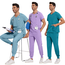 跨境洗手衣分体套装短袖美容院护理工作制服弹力速干医院护士服