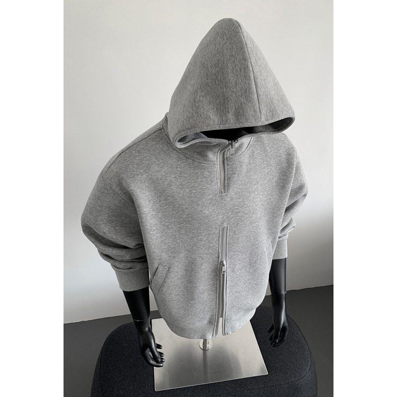 400G重磅双拉链连帽卫衣男秋季潮牌美式cleanfit灰色外套宽松上衣|undefined