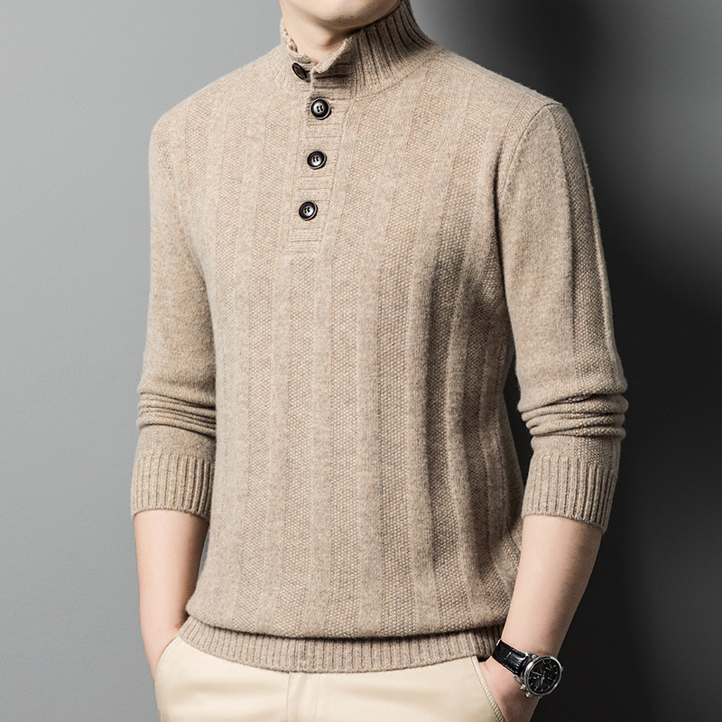 Pull en laine à col mi-haut pour homme, décontracté, à capuche, à manches longues, tendance, hiver 2024_voghion.com