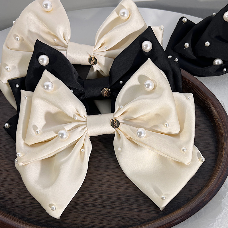 30g Weight Hair Clip Hair Accessories Type Fashion Solid Color Bowknot Shape Imitation Pearl Fabric Hair Clip