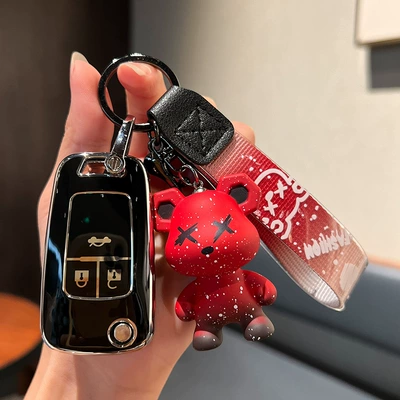 Chuangku Cruze Sail Car – Car key bag - chevrolet-21-22-modified-single-shell-black-red-violent-bear-pendant
