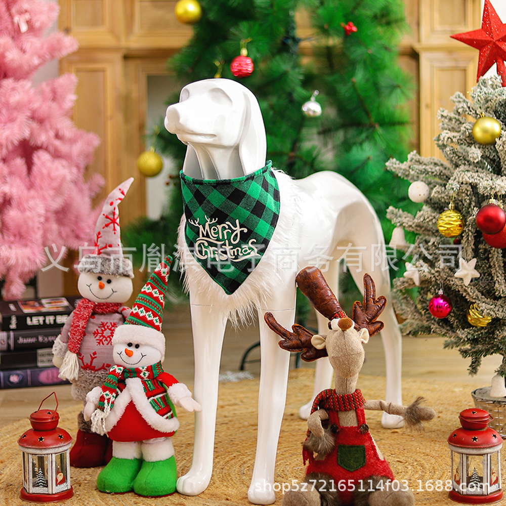 Fábrica transfronteriza nueva Navidad Plaid deshilachado mascota triángulo bufanda perro bufanda Navidad PET-up