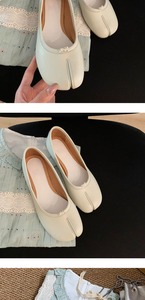 Giày búp bê nữ da bò mũi tách ngón đế bệt kiểu giày lười — Bạc vân nứt, hàng có sẵn, Hàng có sẵn màu trắng, Hàng có sẵn màu đỏ, Màu nâu, hàng có sẵn chi tiết 38