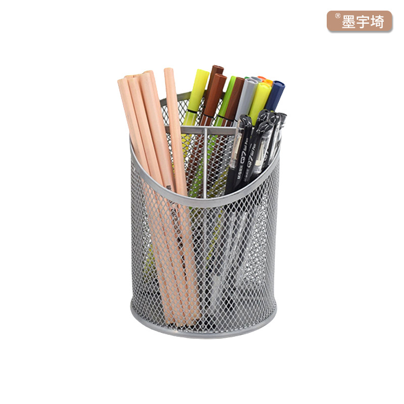 Portalápices de boca oblicua de metal, material de oficina, almacenamiento de escritorio, portalápices creativos de gran capacidad, barril de almacenamiento de papelería para estudiantes al por mayor