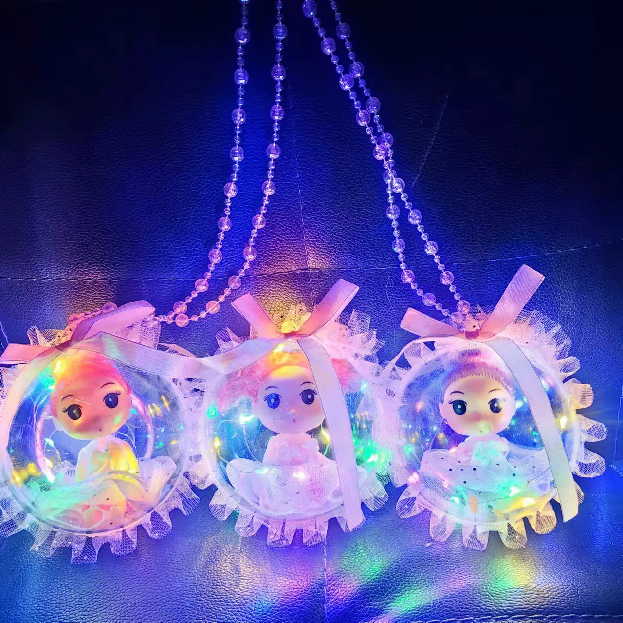 发光珠链手提娃娃灯笼 星空球七彩卡通动物灯笼 儿童发光玩具礼品