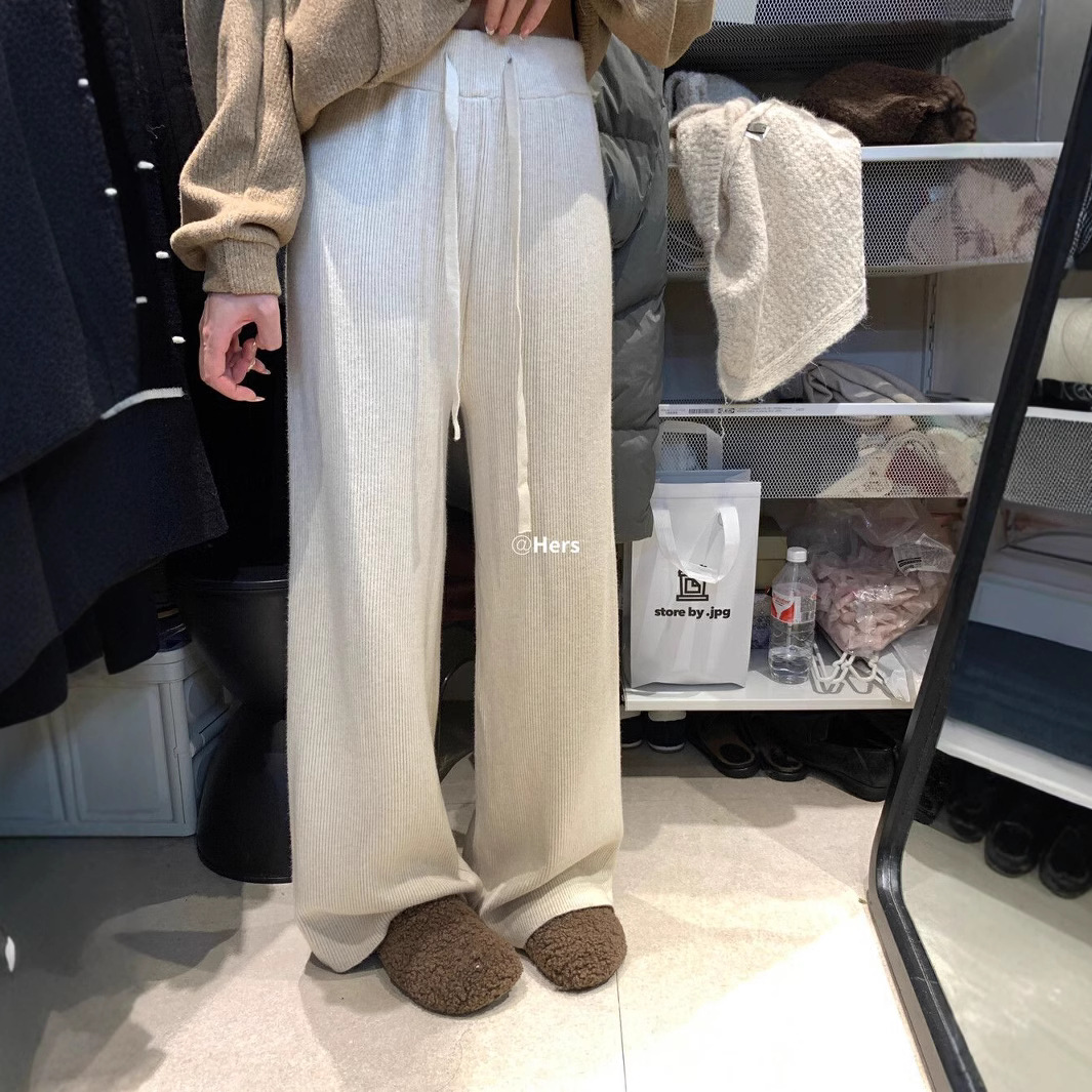 그녀의 한 숟가락의 달콤한 신들이 간단한 재단에 눈을 감고 바지 올매치 기모 두꺼운 따뜻한 높은 허리 레이스 업 캐주얼 바지