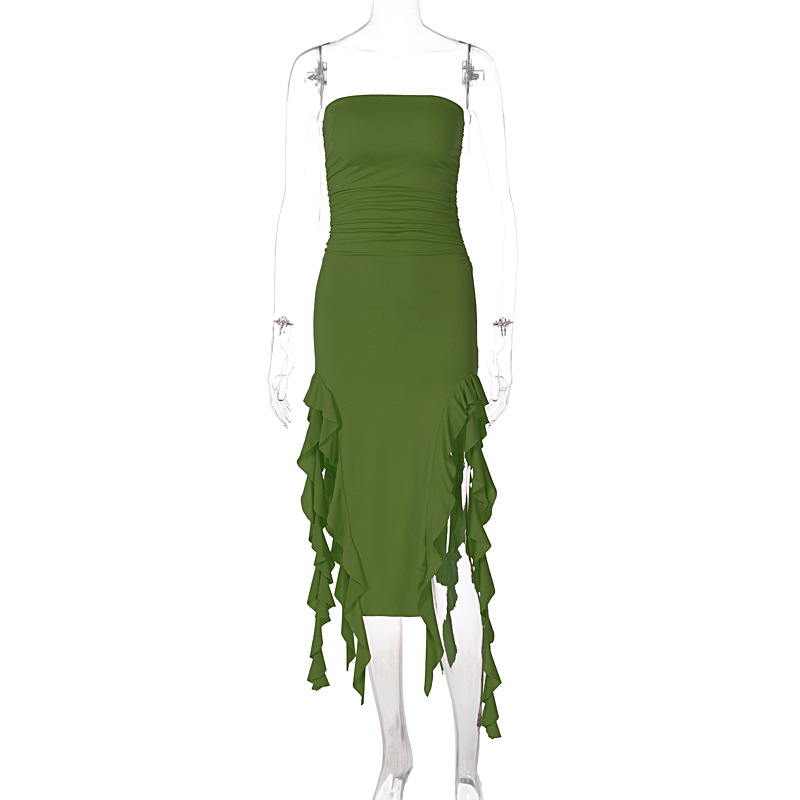 Women's Sheath Dress Sexy Strapless Lettuce Trim Sleeveless Solid Color Midi Dress Banquet Daily Bar display picture 59