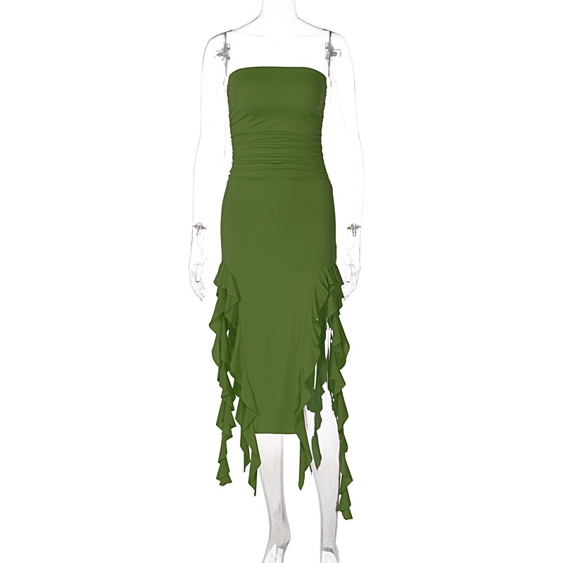 Wholesale Women's Sexy Lettuce Trim Solid Color Banquet Daily Bar Strapless Sleeveless Sheath Dress display picture 59