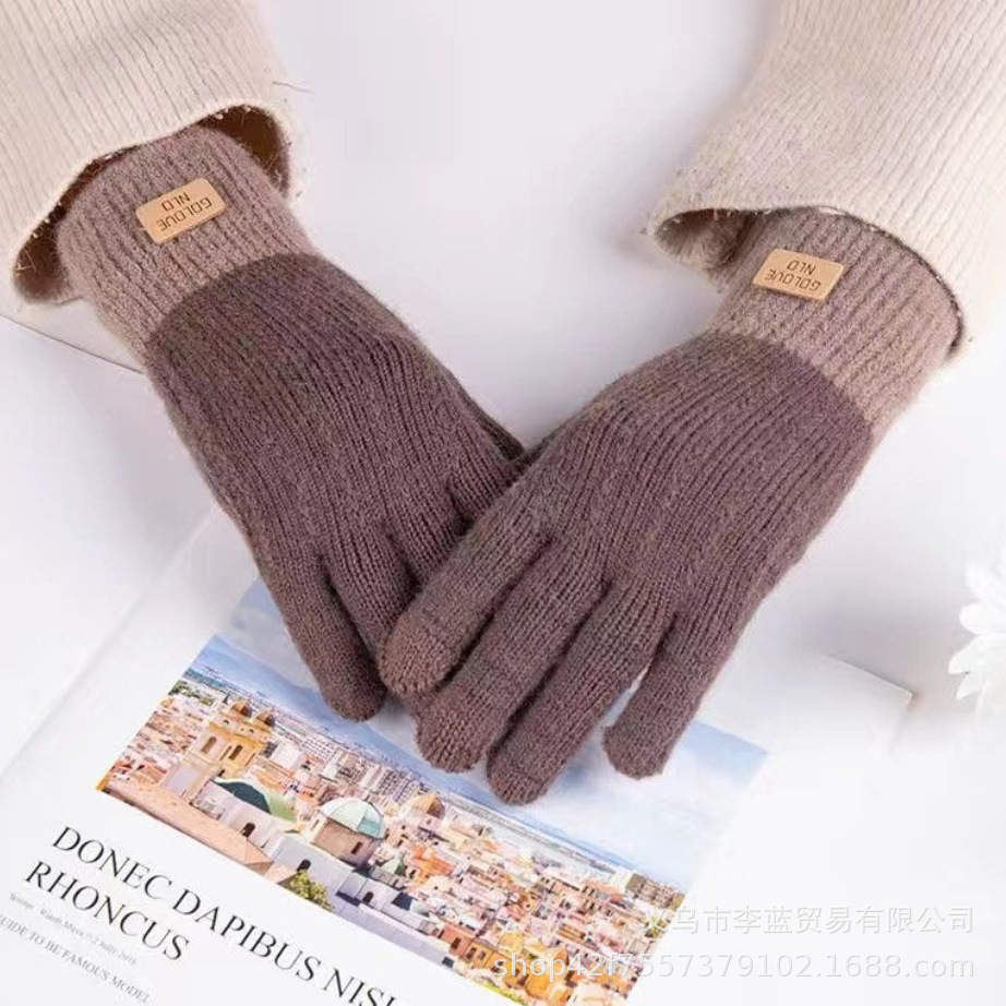 En stock invierno pantalla táctil Cachemira guantes de punto al aire libre ciclismo engrosada forrado de lana estudiantes guantes calientes para hombres y mujeres