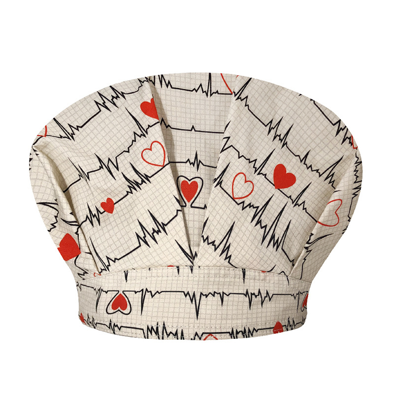 Sombrero de enfermera mujer chef cocinando cocina a prueba de aceite a prueba de humo pérdida de cabello sombrero esponjoso sombrero impreso puntera sombrero de trabajo ajuste elástico