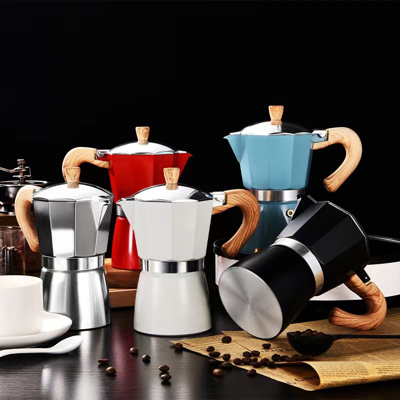 Macca italiana cafetera de aleación de aluminio casera cafetera de madera resistente al calor aparato de extracción de café concentrado image 1