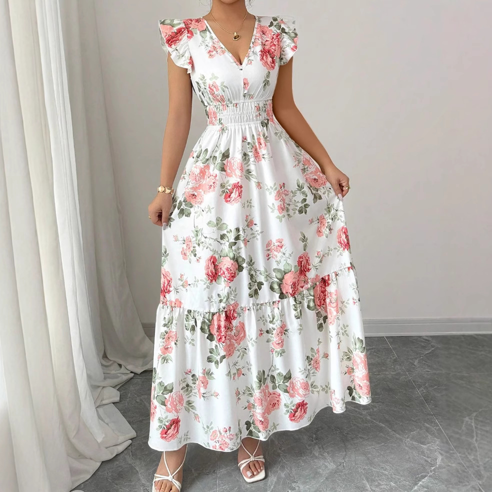 Women's Clothing Elegant Ladies Floral Print Hem Long Clothing_ecoleips.com