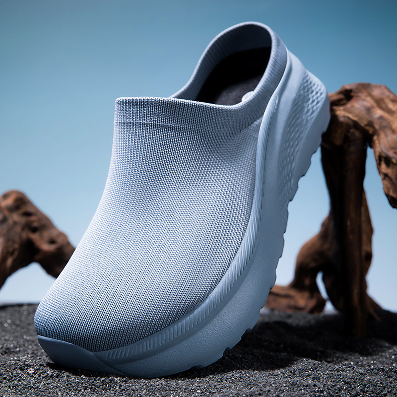 Cross-Border Couple's Large Size Warm Knit Thick-Soled Hiking Half-Slipper Height-Increasing Versatile Casual Shoes Trendy Fashion Shoes