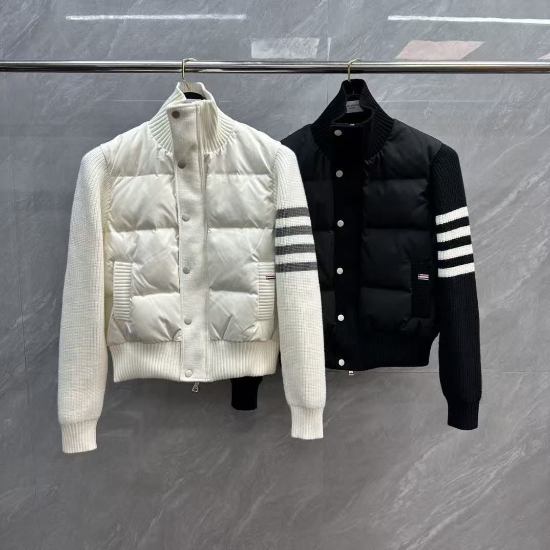 Factory Direct Tb Women's Knitted Splicing Four-Bar Stand Collar down Jacket Casual Versatile Long-Sleeved down Jacket