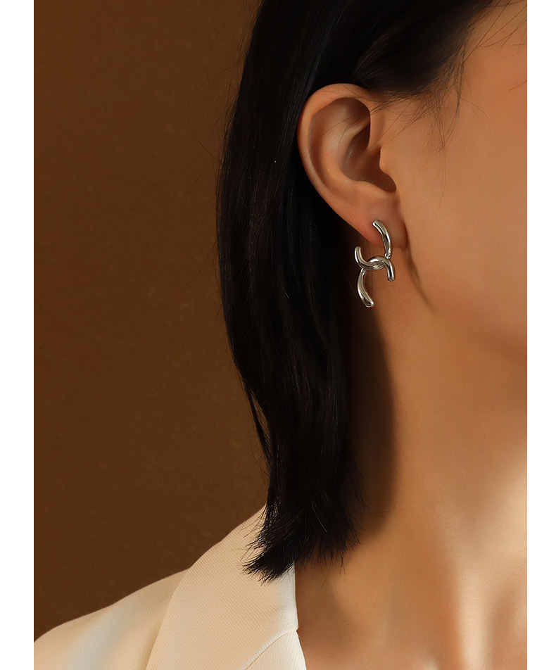 Korean Stitching Titanium Steel Earrings display picture 8