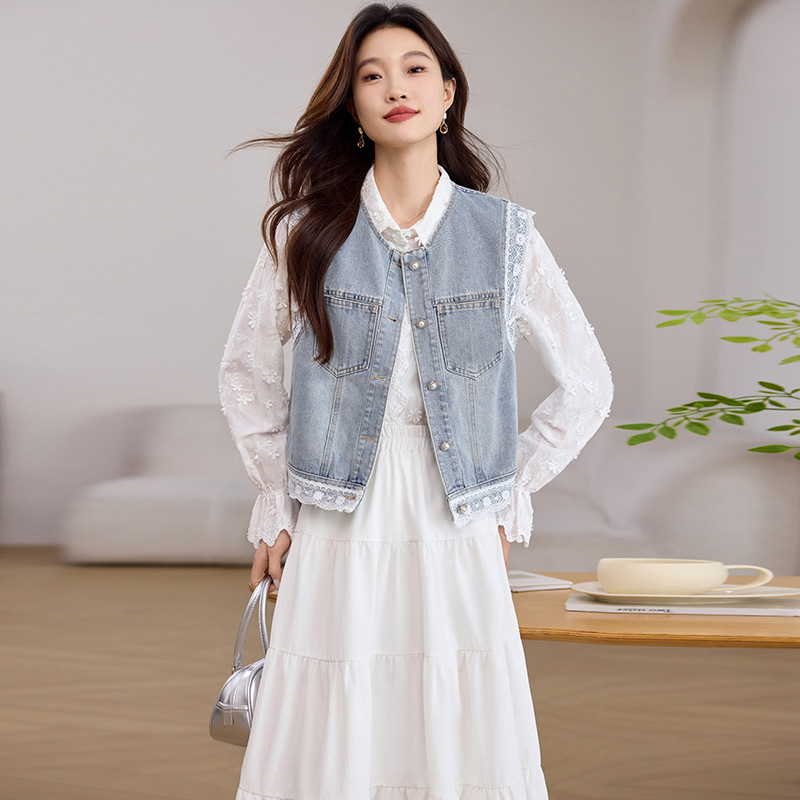 Spring retro denim short vest