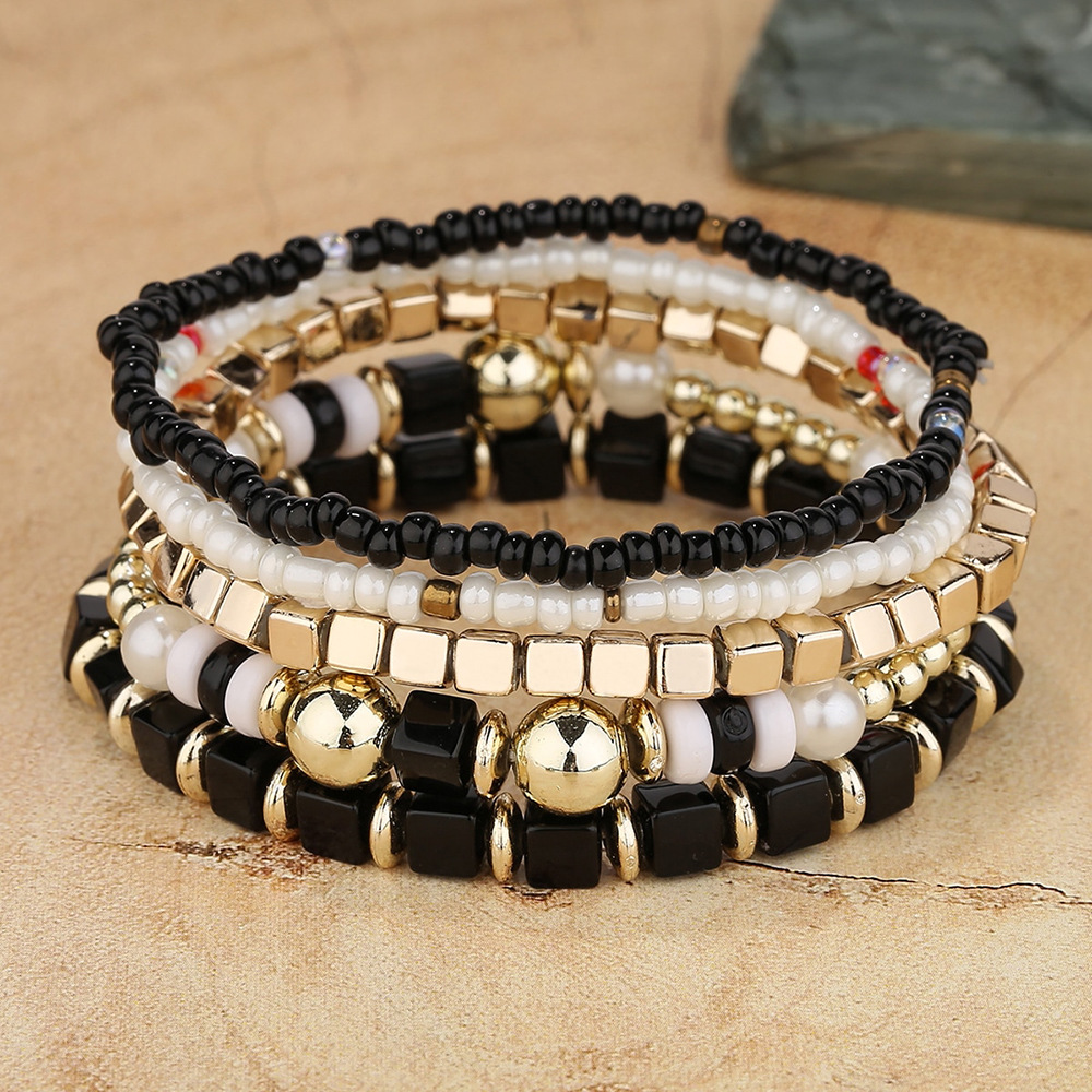 20g Weight Acrylic Pendant Material Bracelets Classification Alloy Chain Material 1 Set Quantity Holiday, Daily, Street Occasion Alloy Material Geometric Pattern Unisex Gender Beaded, Plating Design Retro Style Retro Geometric Alloy Beaded Bracelets Wholesale 27