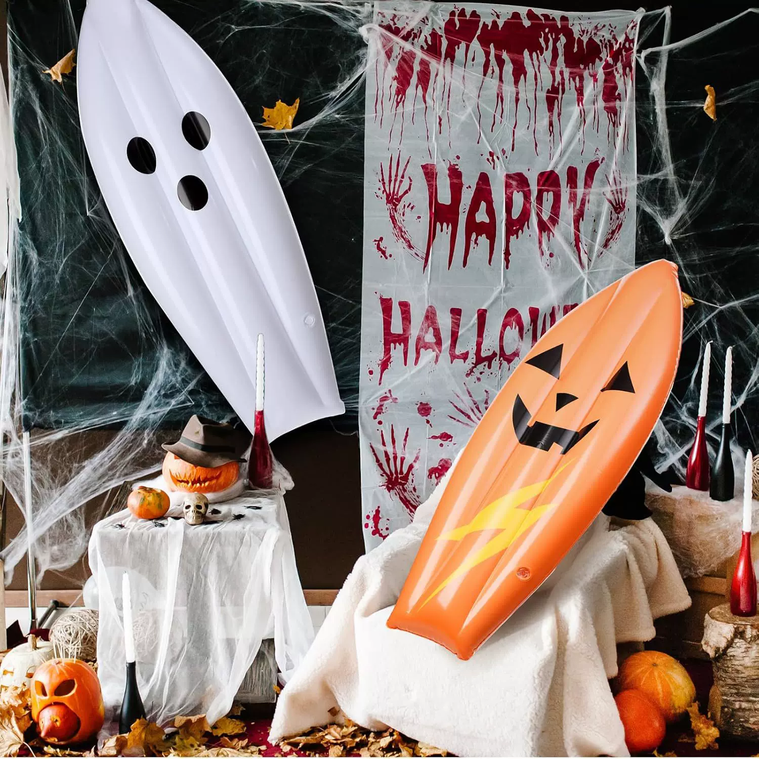 新款定制万圣节PVC儿童浮排充气装饰品幽灵冲浪板派对泳池装饰品