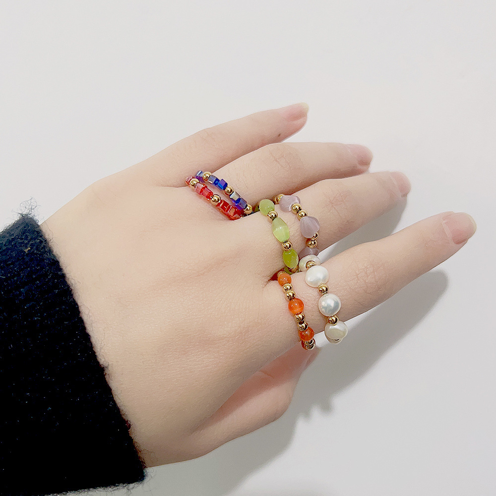 Fashion Geometric Stainless Steel Beaded Rings 1 Piece