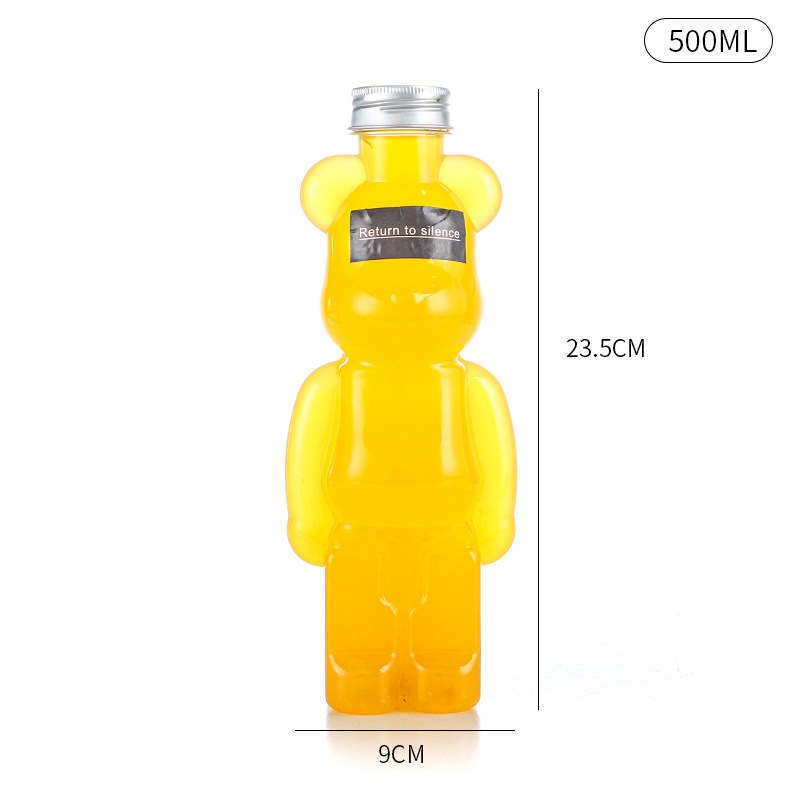 Oso violento botella de plástico transparente de dibujos animados para mascotas jugo de grado alimenticio creativo leche taza de té oso botella de bebida desechable