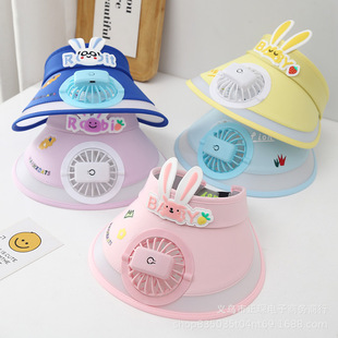 Children's Sunscreen Hat with Fan Empty Top Baby Summer Sun Hat Cute Cartoon Rabbit Hat Rechargeable Sunshade