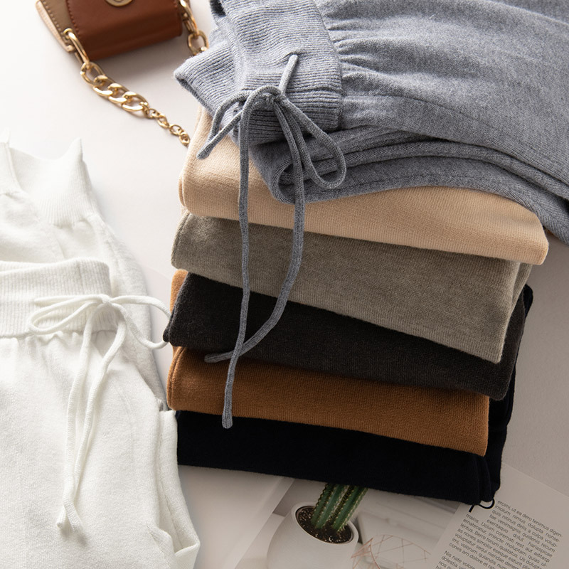 精仿羊毛针织小脚裤女高腰弹力束口萝卜哈伦烟管铅笔垮裤宽松休闲