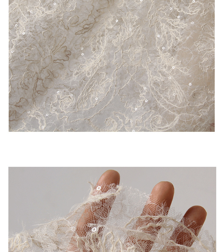 Description Picture 3 of itemSoft Feather Lace Bead Mesh Fabric for Headwear Dress Diy Sewing Fashion Embroidered Designer Fabric By Half Yard