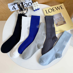 Men's Fall/Winter New Arrival Crew Socks Pure Color 100% Cotton Versatile Long Socks Letter Print Sports Socks Wholesale