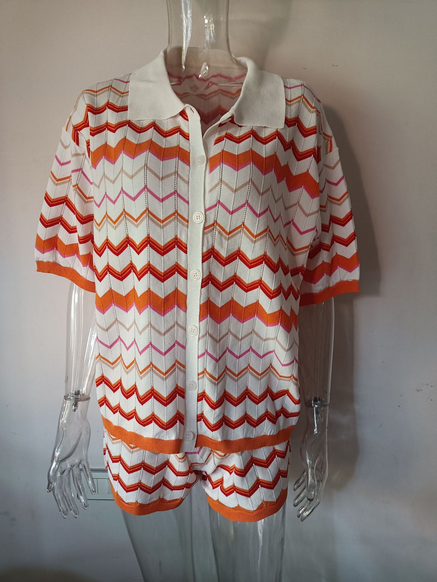 Cardigan Short Sleeve Shorts Sweater Suit