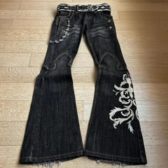 国境を越えた新型低腰重工刺繍暗黒風ジーンズ女ゴシックパンクラブパンツy2k水洗いズボン