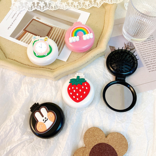 Cute Girly Heart Air Bag Comb Massaging Hair Comb Does Not Harm Hair Student Portable Folding Makeup Mirror Air Cushion Comb