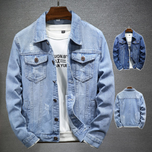 Trendy Scratch Fit Denim Jacket Men's Spring and Autumn Fashion All-match Casual Jacket Men