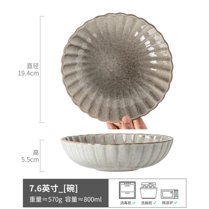 Tazón abierto de cerámica con trazo de estilo retro japonés Tazón de verduras para el hogar Tazón de fideos brillantes Tazón de ensalada Tazón de sopa Vajilla simple Tazón grande