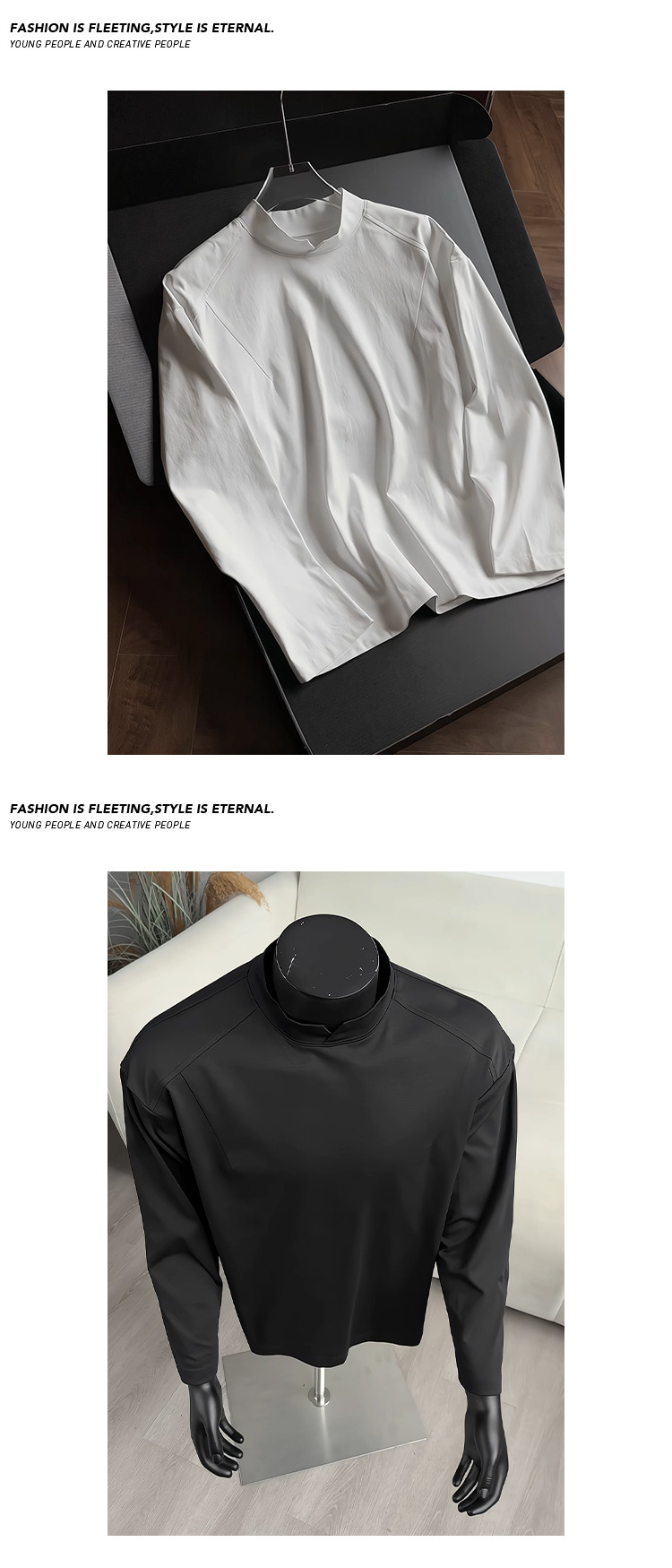 T-shirt masculina manga comprida gola v patchwork oversize_voghion.com