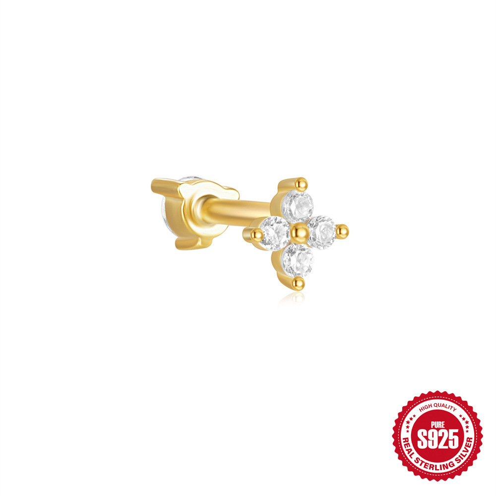 Moda europea y americana todo fósforo s925 plata esterlina tres diamantes borlas de ojo de caballo de doble cara uso de pernos en espiral de cartílago