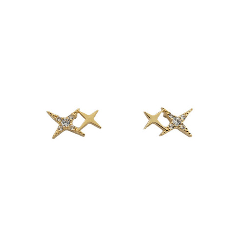 s925 sterling silver plated 14k gold inlaid diamond four-pointed star earrings glossy zircon small simple versatile earrings for women