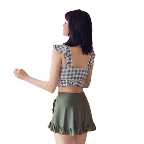 Amazon Cross-border Women's Plaid Conservative Fresh Student Vacation Swimwear E-commerce Platform Purchased Item