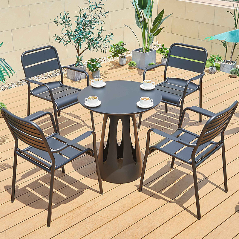 Mesas y sillas para exteriores, combinación de mesa de centro sencilla para ocio al aire libre, mesas y sillas de aleación de aluminio impermeables y resistentes al sol para jardín y patio al aire libre image 9