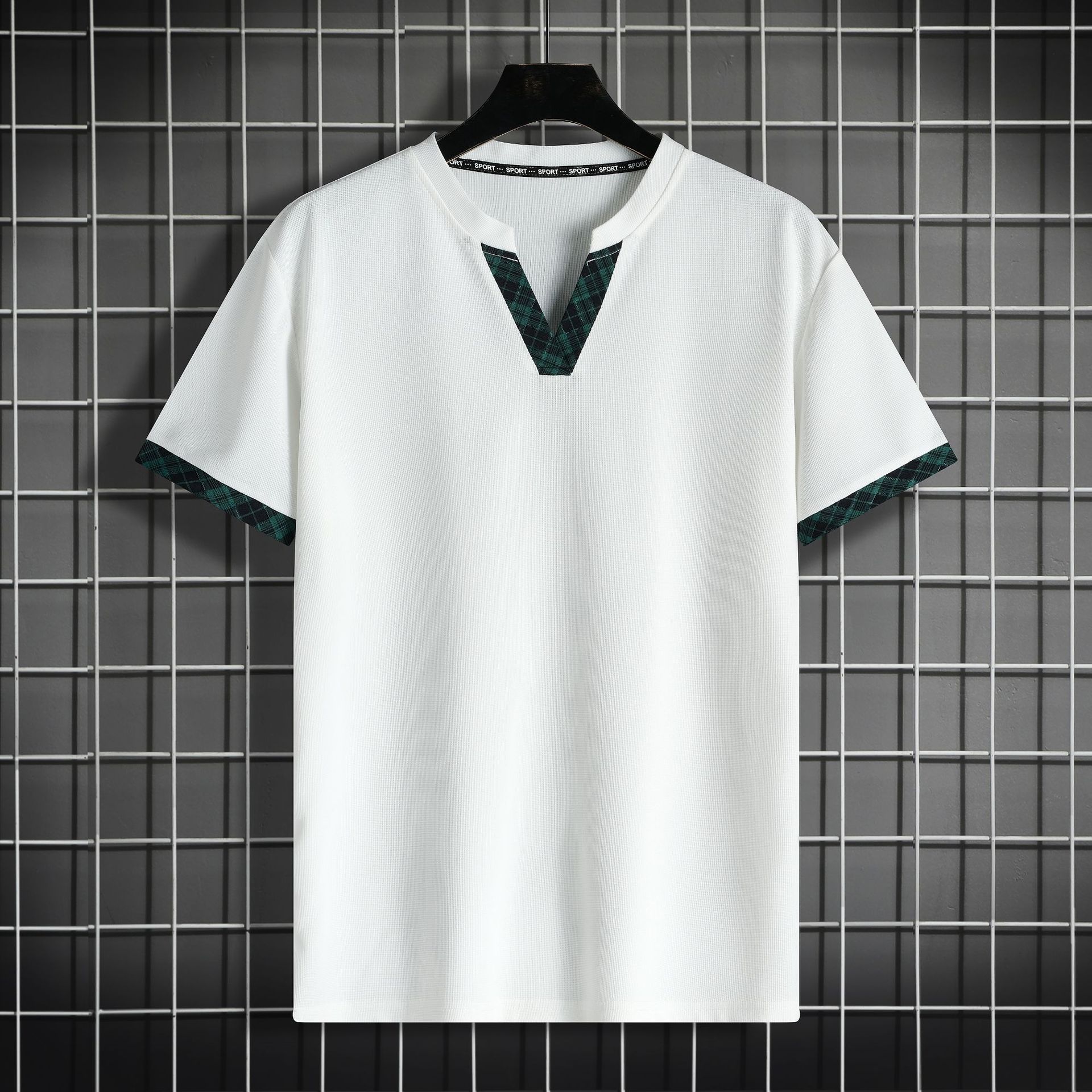 Summer solid color trend sports base elastic short sleeve T-shirt…