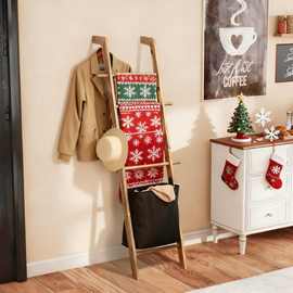 跨境木制客厅毛毯收纳架实木梯子创意造型围巾展示架卫生间毛巾架