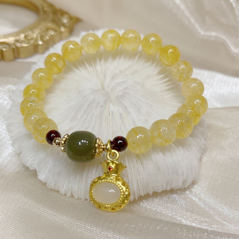 Nuevo natural citrino pulsera mujer bendición fishtail Calcedonia hetian Jade pulsera retro estilo étnico joyería de la mano