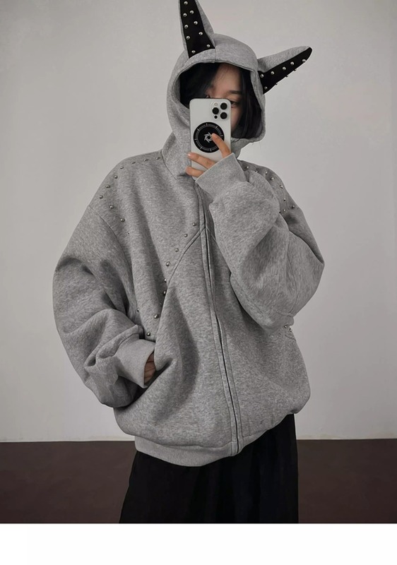 情侣装美式杜宾犬高级感开衫卫衣男女春秋季款铆钉休闲痞帅外套潮|undefined