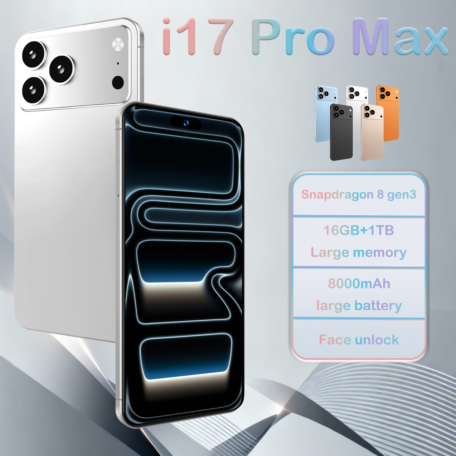Cugo, (Cross-border trading), mobile phone, smartphone, intel core i17, 17 pro max, 4G, Android 15, 7.3 inch, (Physicals)