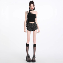 美式迷彩牛仔短裤女夏季2025年新款高腰a字辣妹紧身超短热裤低腰